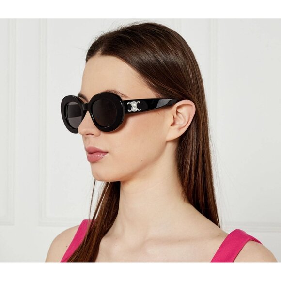 NEW CL40312U 01A CELINE BLACK ROUND WOMEN SUNGLASSES CELINE - Picture 3 of 10